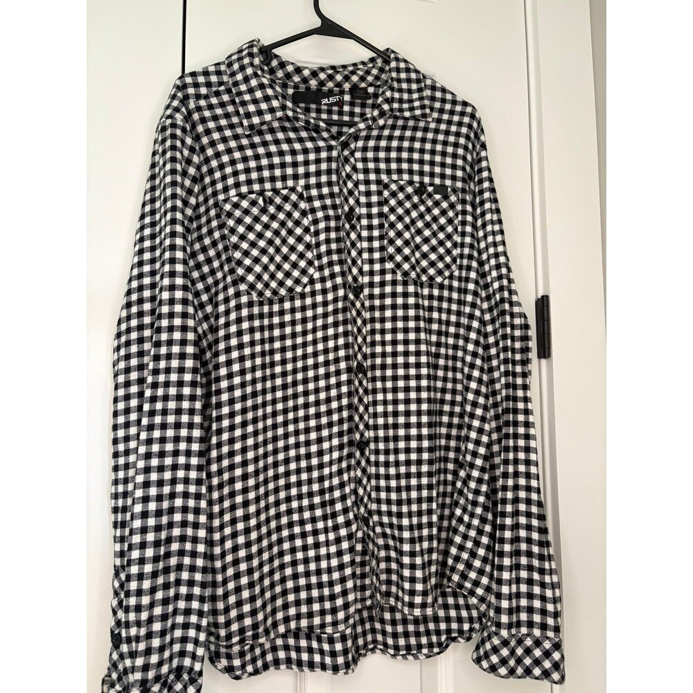 Rusty Y2K men's dress shirt black white plaid long sleeve size Large L